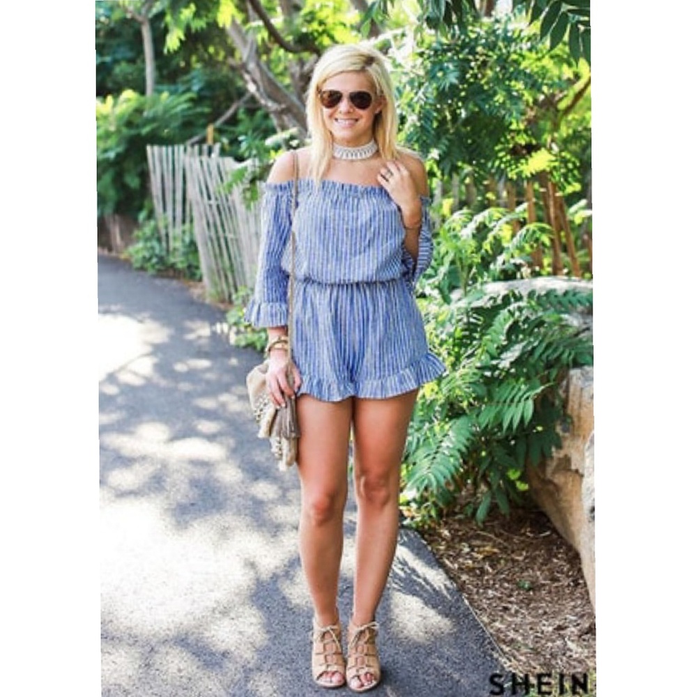 Striped off the shoulder romper - Picture 5 of 7